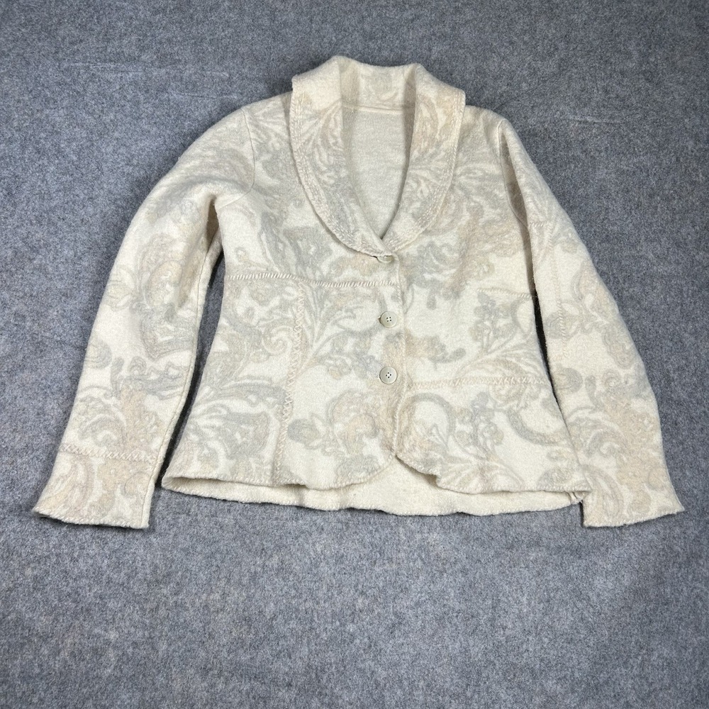 Sigrid Olsen Jacket Womens Small 100% Wool Paisley Floral Blazer Cream Neutral
